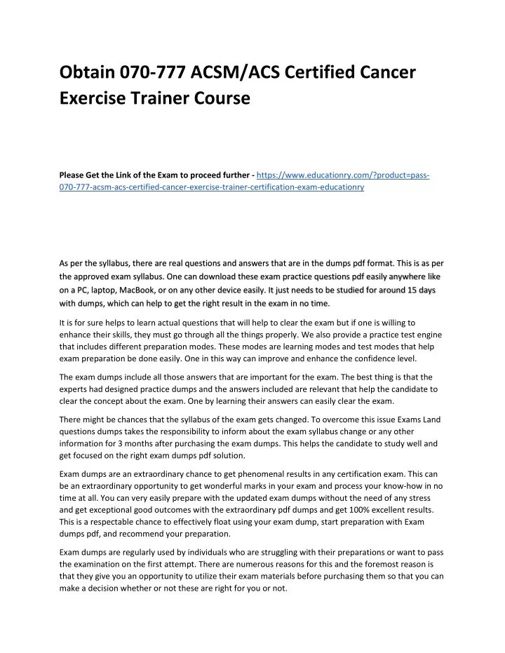 PPT - 070-777 ACSM/ACS Certified Cancer Exercise Trainer PowerPoint ...