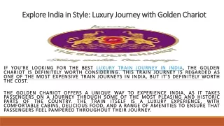 Explore India in Style Luxury Journey with Golden Chariot