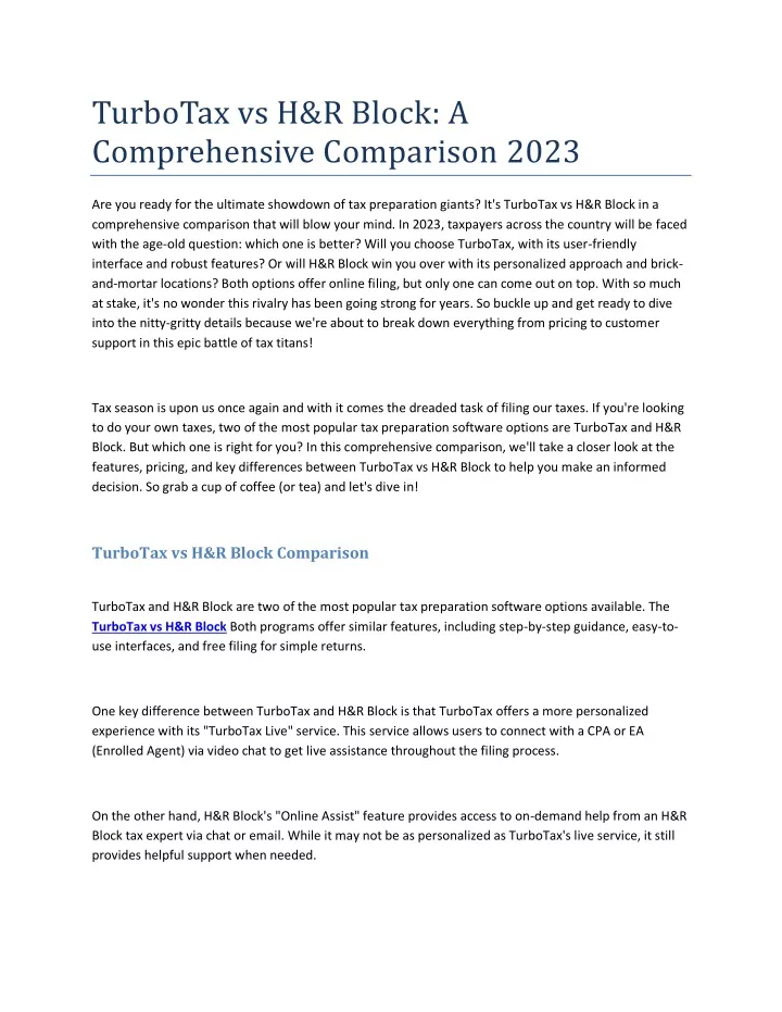 PPT - TurboTax Vs H&R Block: A Comprehensive Comparison 2023 PowerPoint ...