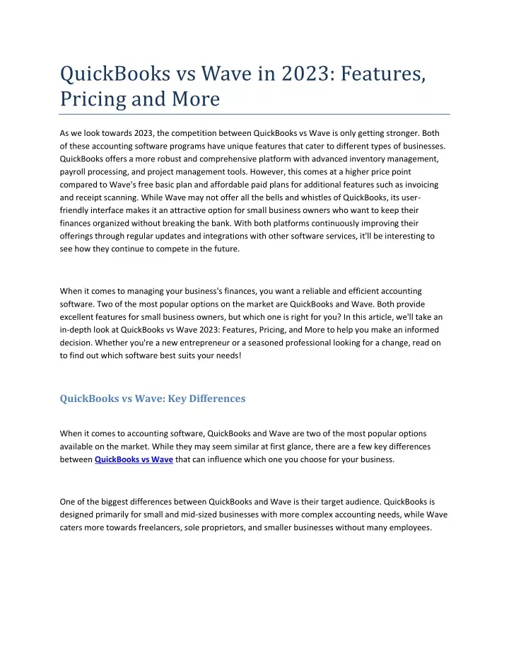 quickbooks vs wave in 2023 features pricing