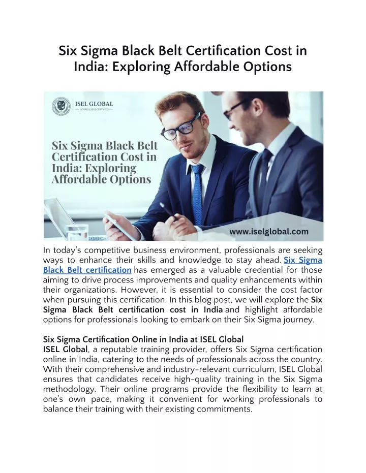 six sigma black belt certification cost in india