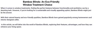 Bamboo Blinds: An Eco-Friendly Window Treatment Choice