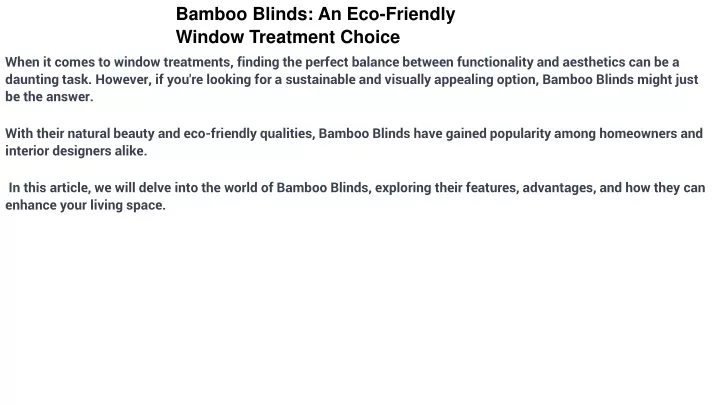 bamboo blinds an eco friendly window treatment
