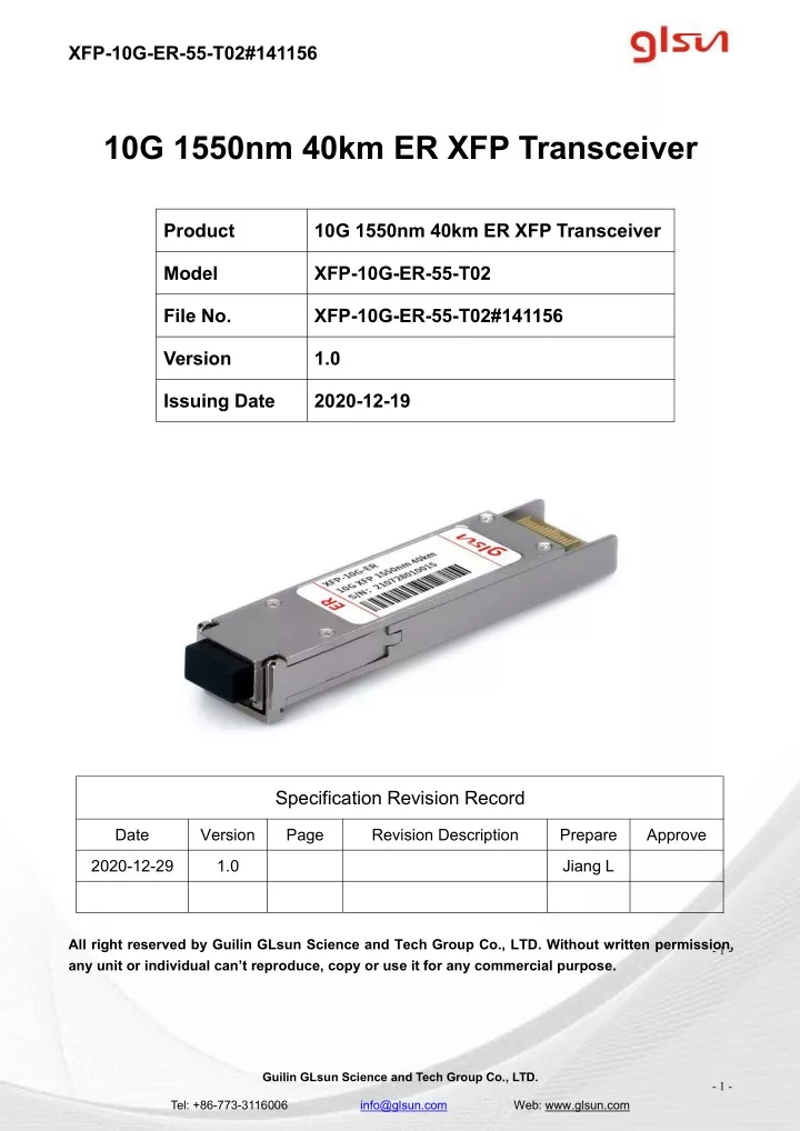 xfp 10g er 55 t02 141156