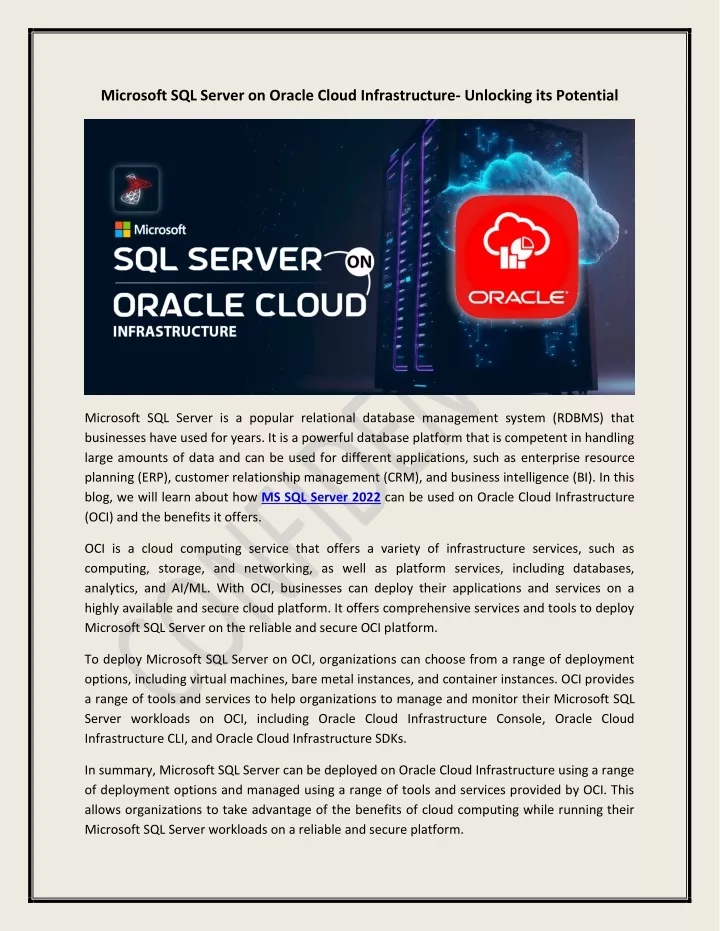 microsoft sql server on oracle cloud
