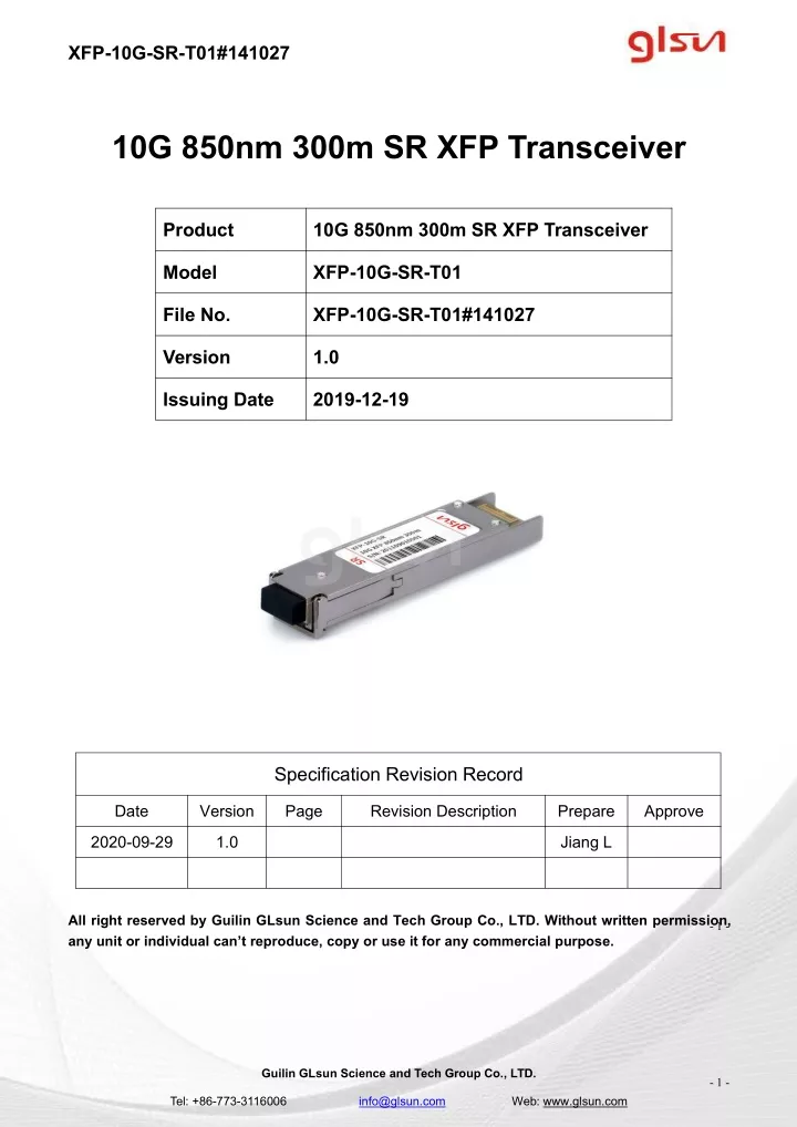 xfp 10g sr t01 141027