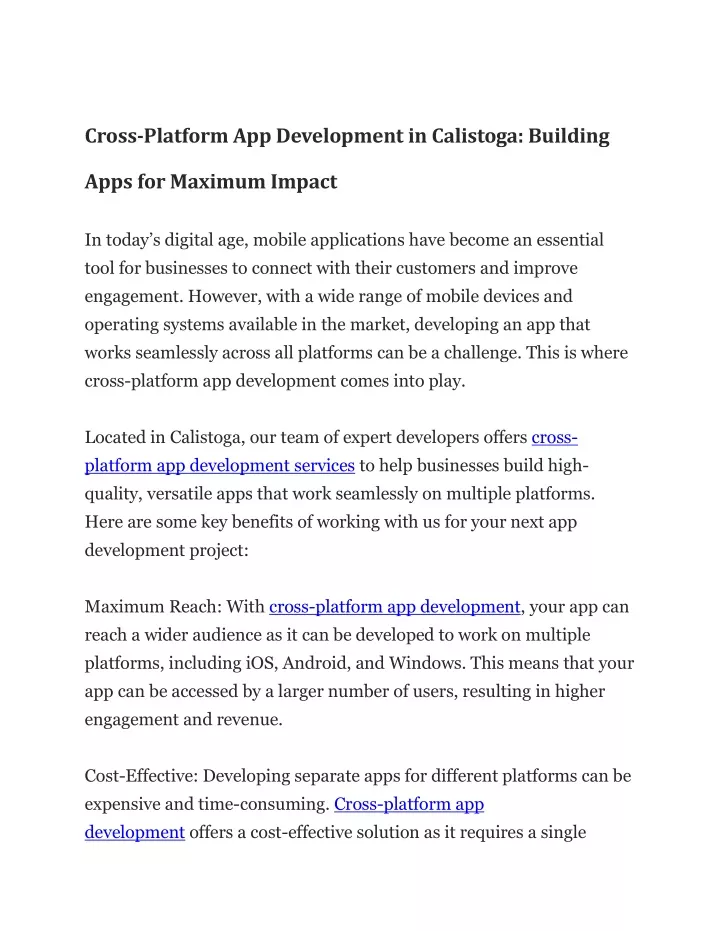 cross platform app development in calistoga