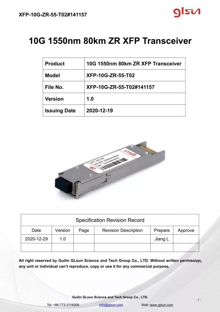 xfp 10g zr 55 t02 141157