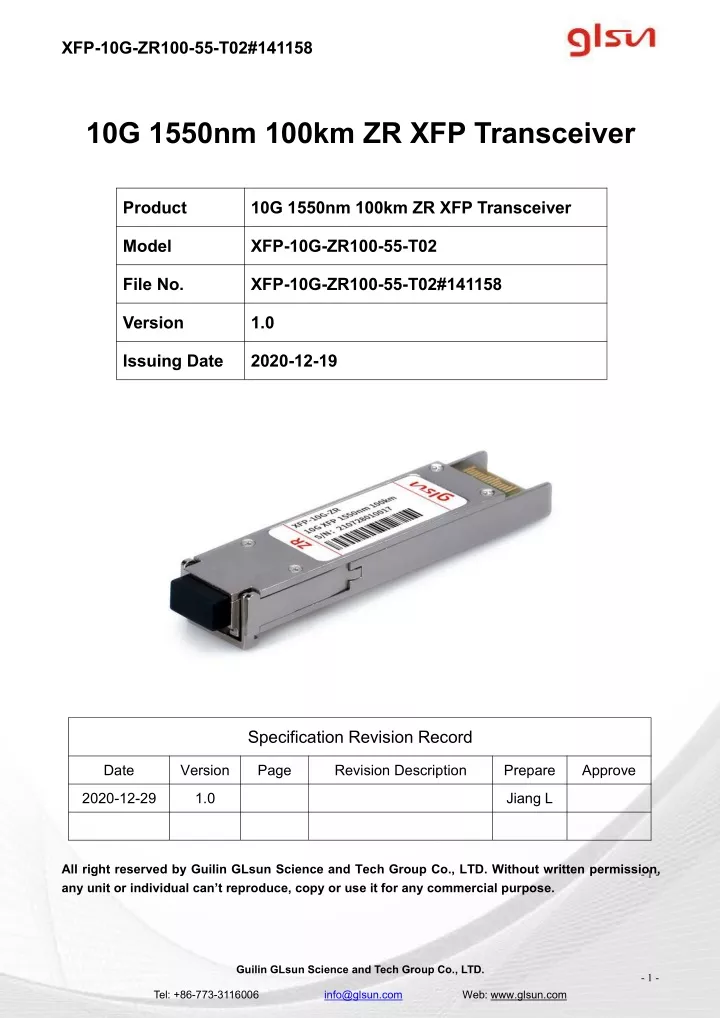 xfp 10g zr100 55 t02 141158