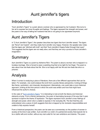 Aunt jennifer's tigers summary