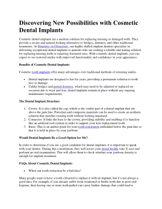 Discovering New Possibilities with Cosmetic Dental Implants
