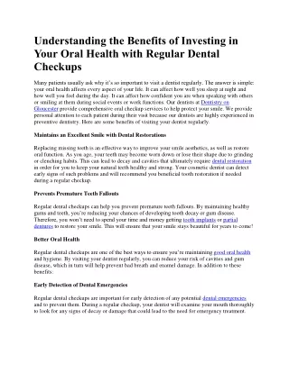 Understanding the Benefits of Investing in Your Oral Health with Regular Dental Checkups