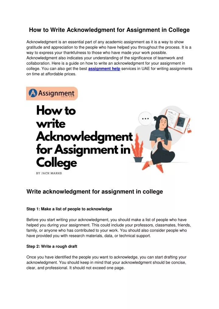 how to write acknowledgment for assignment