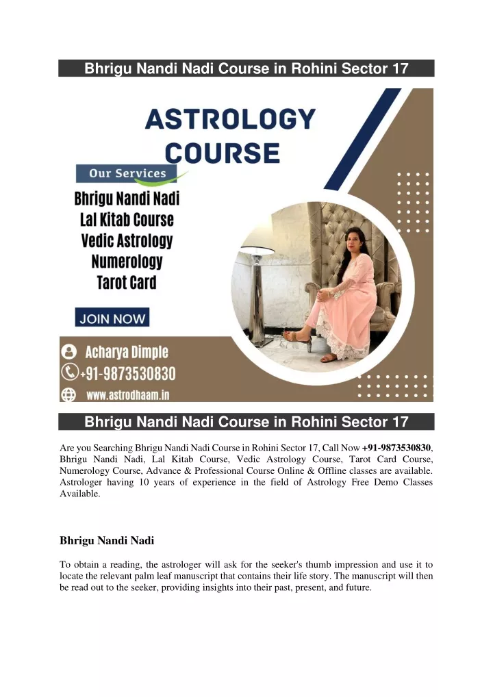 bhrigu nandi nadi course in rohini sector 17