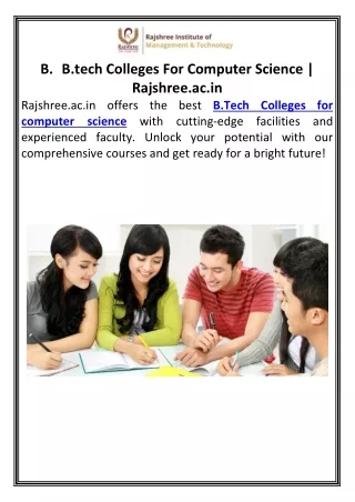 B.tech Colleges For Computer Science | Rajshree.ac.in