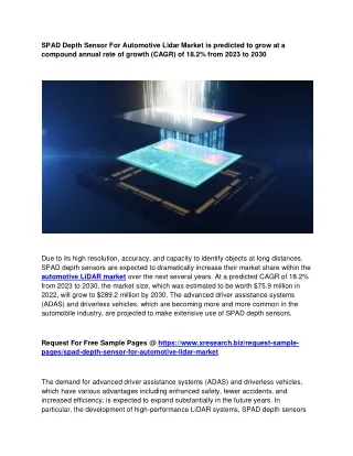 spad depth sensor for automotive lidar market