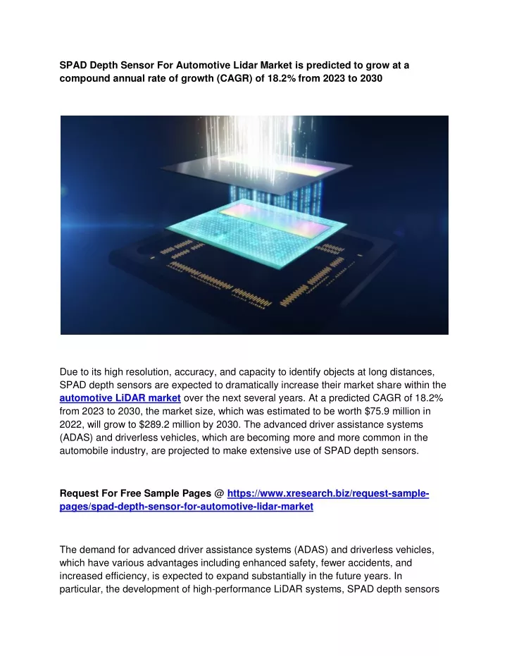 spad depth sensor for automotive lidar market