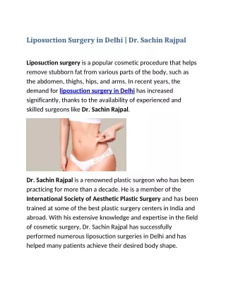 Liposuction Surgery in Delhi | Dr. Sachin Rajpal