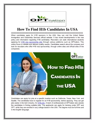 H1b Candidtes in USA
