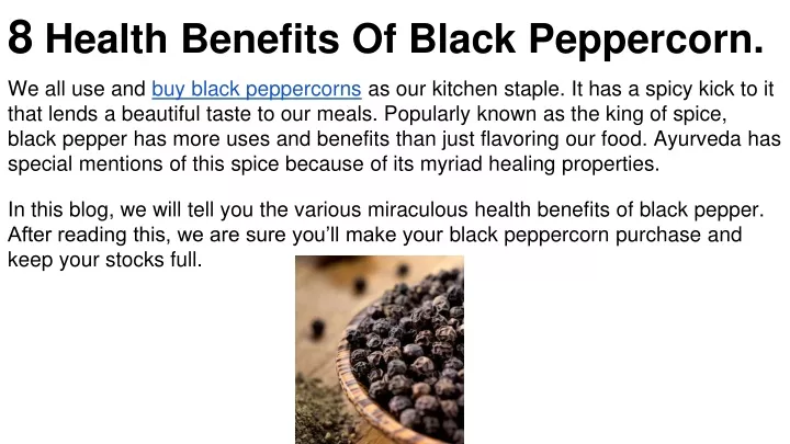 8 health benefits of black peppercorn