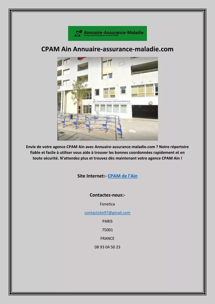 cpam ain annuaire assurance maladie com