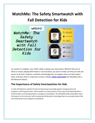 WatchMe The Safety Smartwatch with Fall Detection for Kids