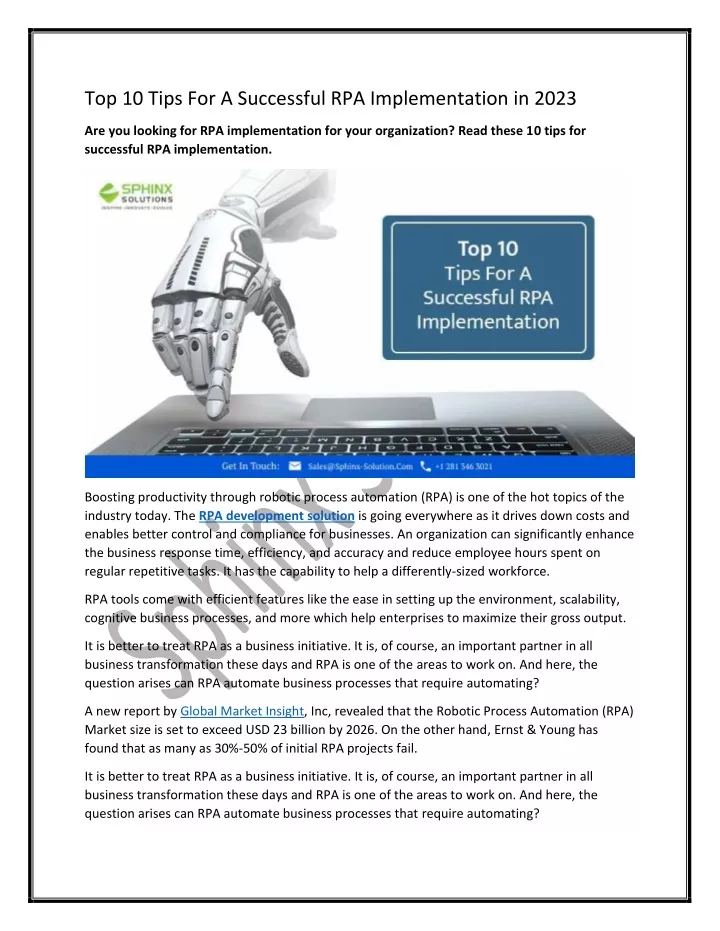top 10 tips for a successful rpa implementation