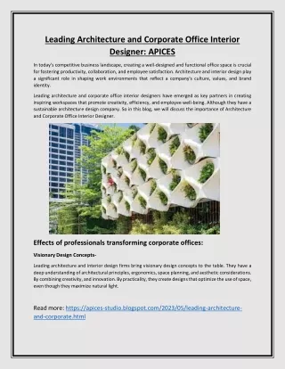 Leading Architecture and Corporate Office Interior Designer: APICES