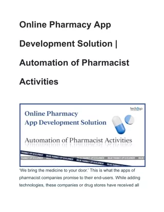 Online Pharmacy App Development Solution  Automation of Pharmacist Activities