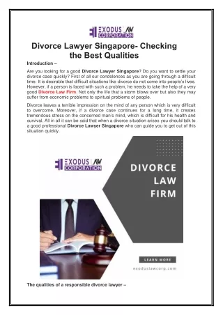 Divorce Lawyer Singapore- Checking the Best Qualities