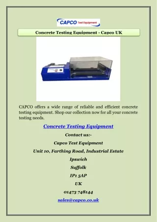 Concrete Testing Equipment - Capco UK