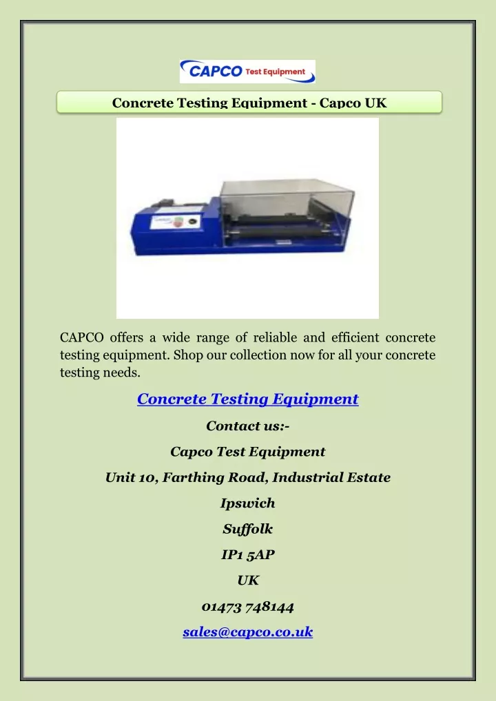 concrete testing equipment capco uk