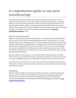 A comprehensive guide to auto parts manufacturing
