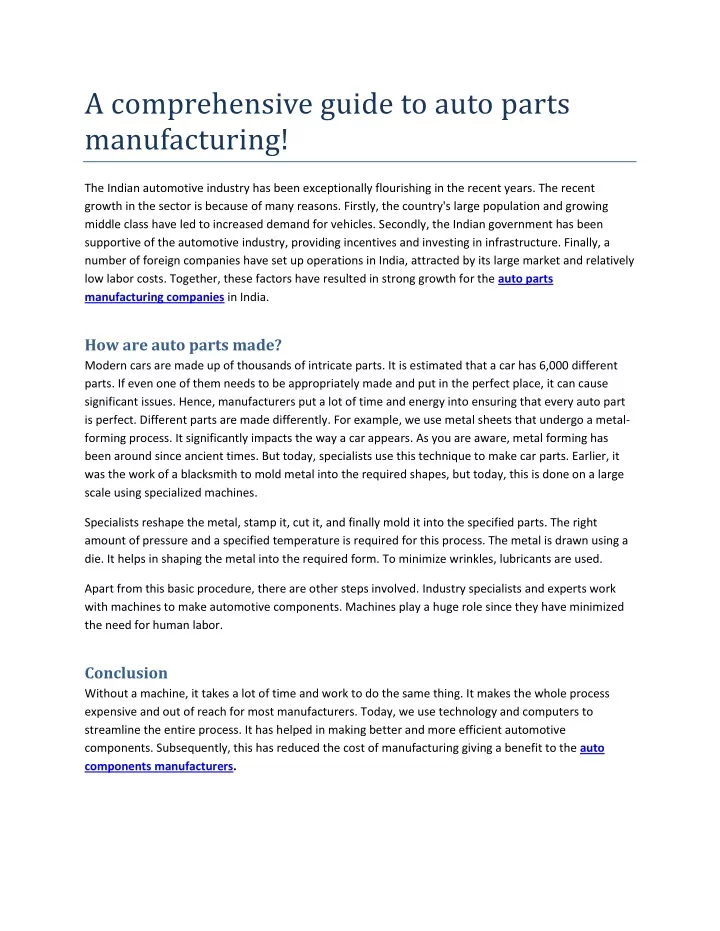 a comprehensive guide to auto parts manufacturing