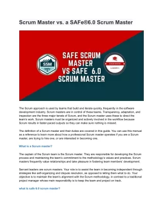 Scrum Master vs. a SAFe®6.0 Scrum Master