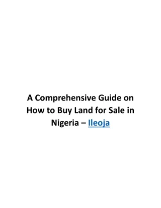 A Comprehensive Guide on How to Buy Land for Sale in Nigeria – Ileoja