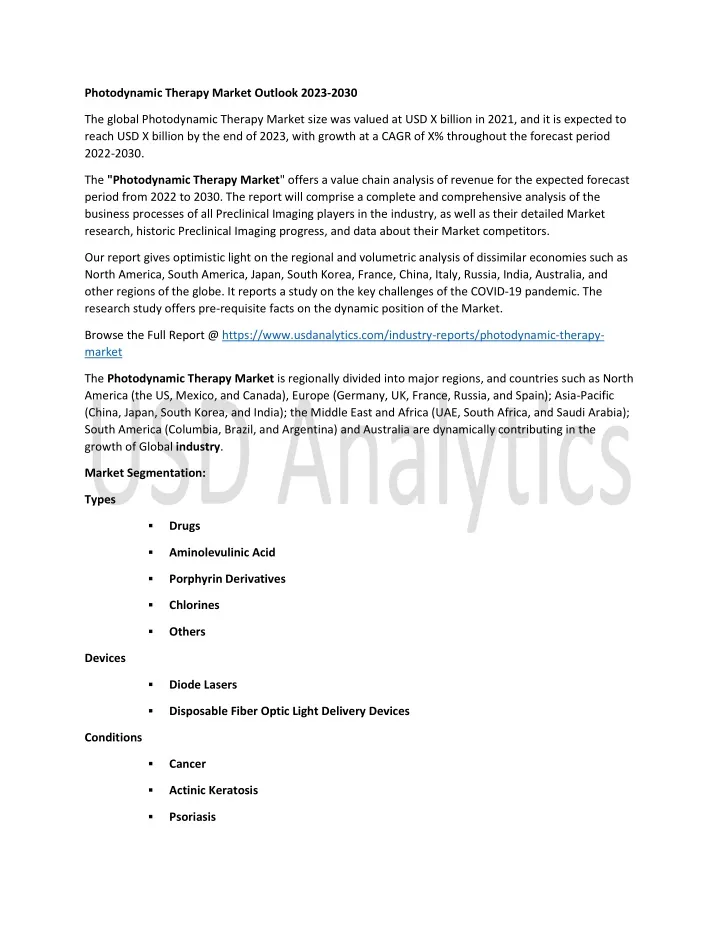 photodynamic therapy market outlook 2023 2030