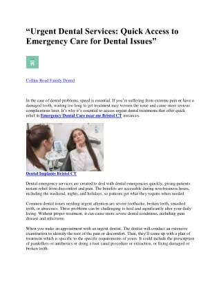 Emergency Dental Care near me Bristol CT