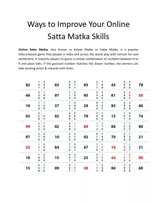 Ways to Improve Your Online Satta Matka Skills