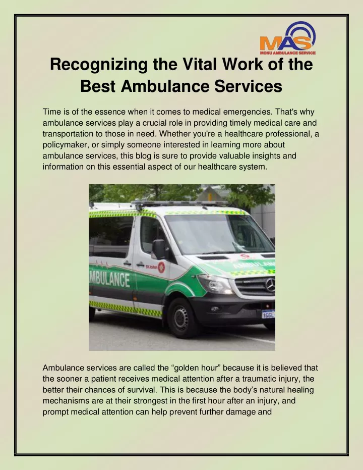 recognizing the vital work of the best ambulance