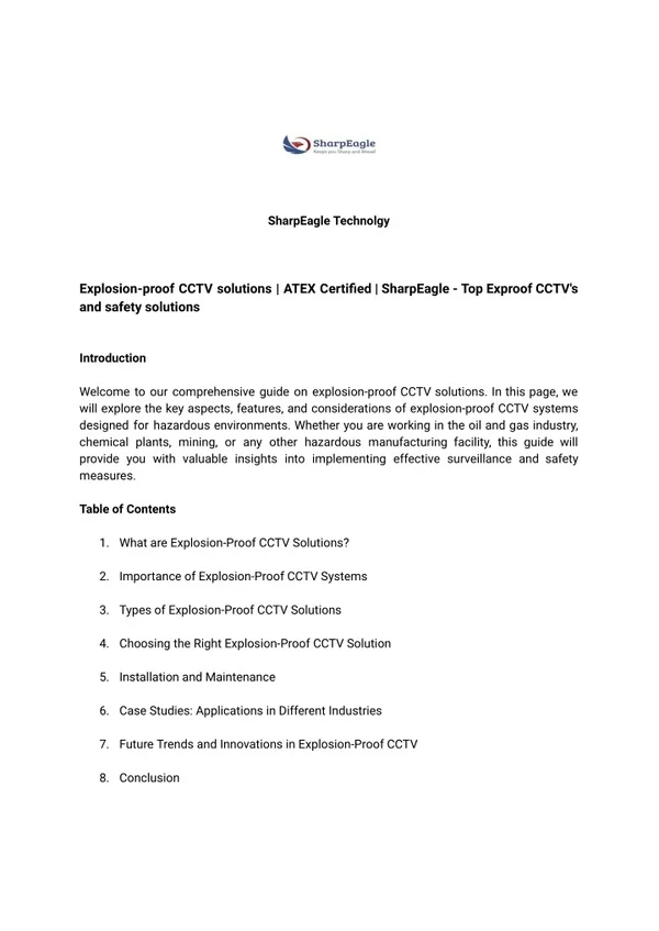 ATEX Certified Ex-Proof CCTV Solutions for your operations | SharpEagle | Atex A