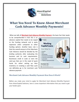 Merchant Cash Advance Monthly Payment