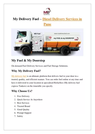 My Delivery Fuel Diesel Delivery Services in Pune