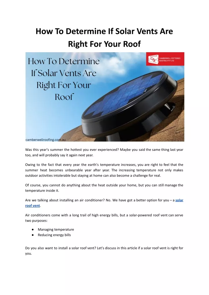 how to determine if solar vents are right