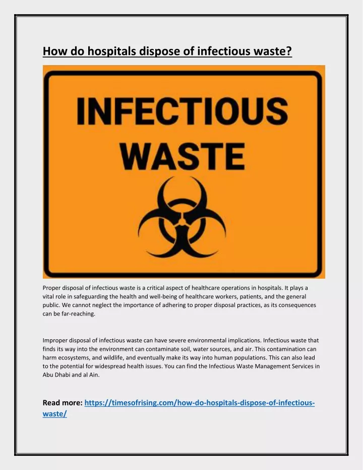 how do hospitals dispose of infectious waste