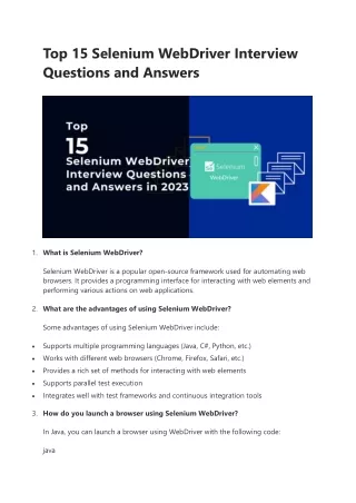 top 15 selenium webdriver interview questions