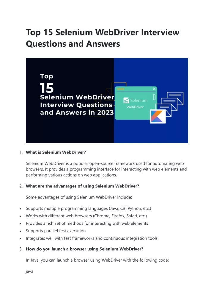 top 15 selenium webdriver interview questions