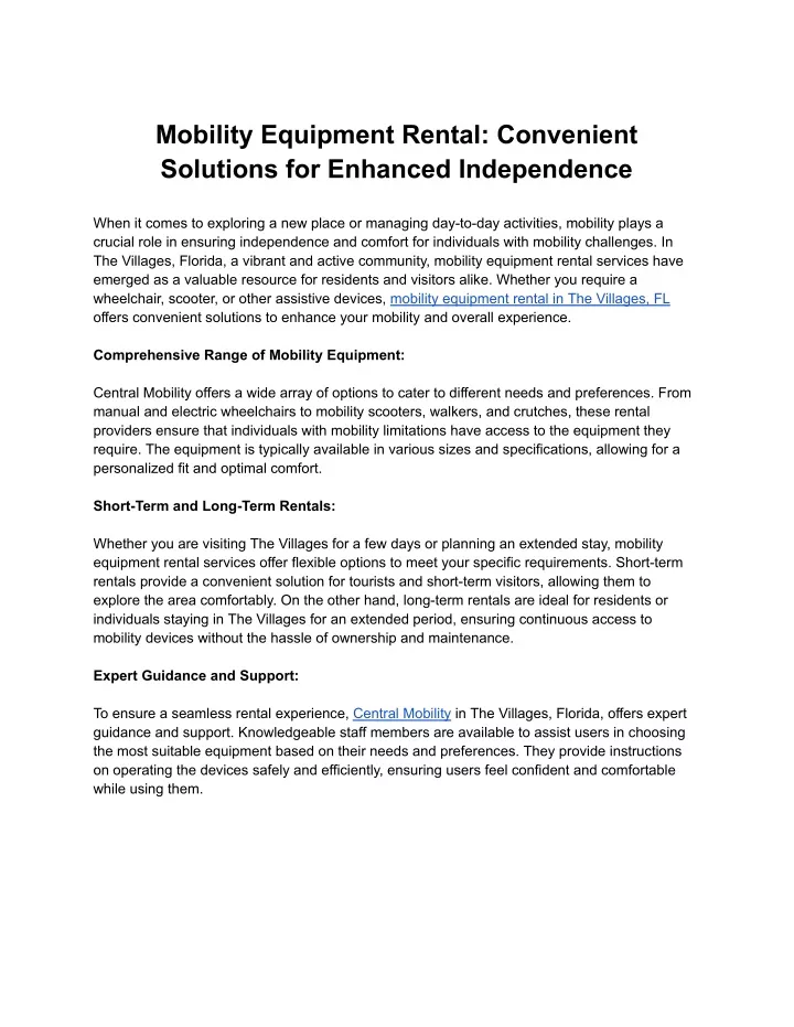 mobility equipment rental convenient solutions