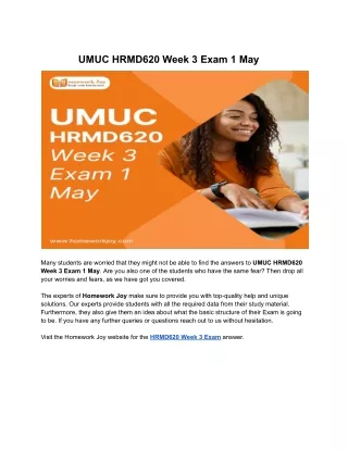 UMUC HRMD620 Week 3 Exam 1 May