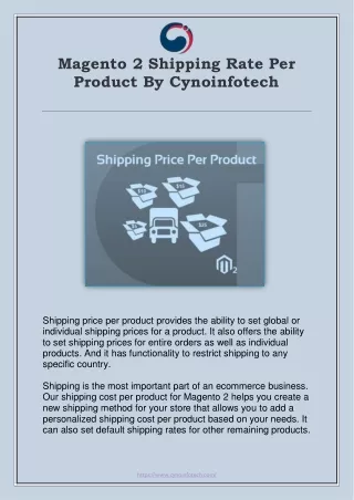Magento 2 Shipping Cost Per Product - Cynoinfotech